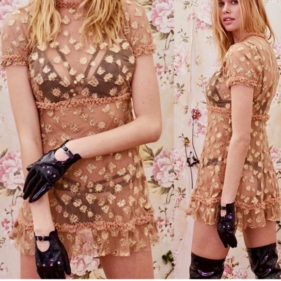 For Love & Lemon Golden Garden Tulle Mini Dress New Size Medium